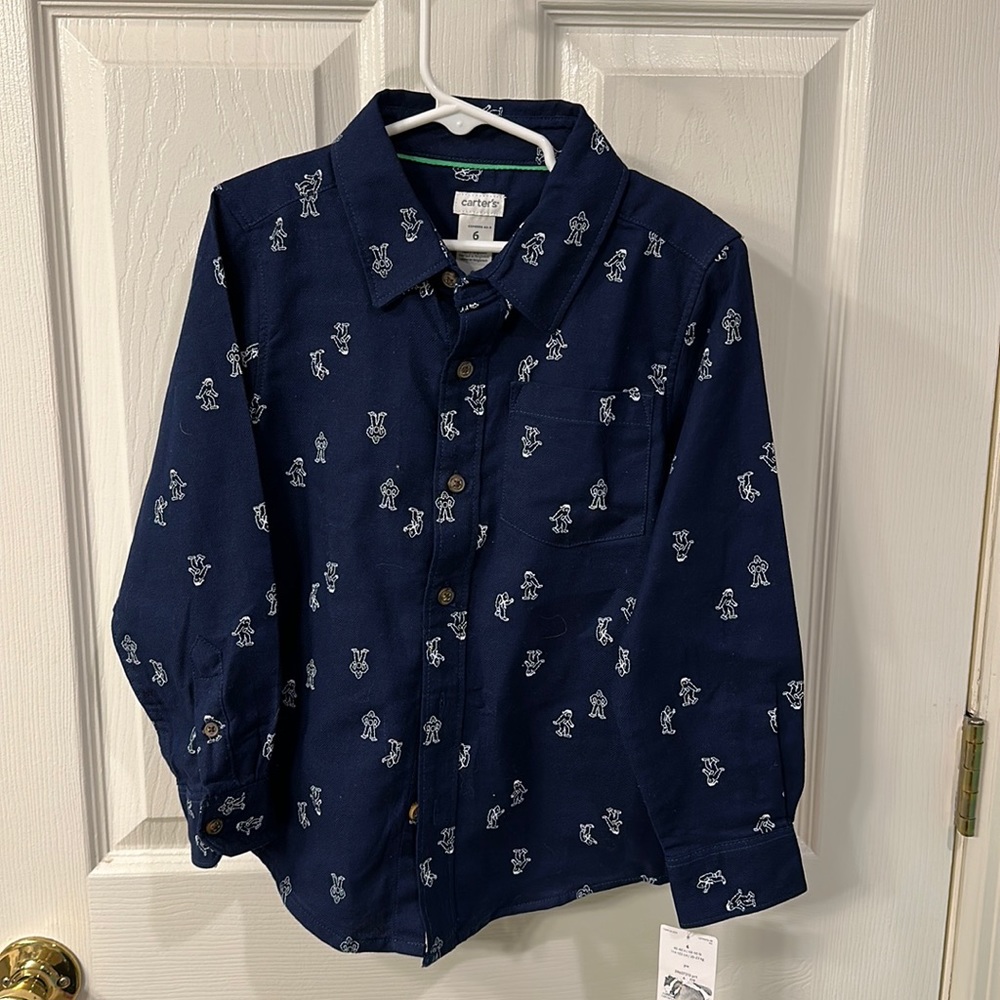 Carter’s boy navy button-down. Abominable Snowman print - great for winter!